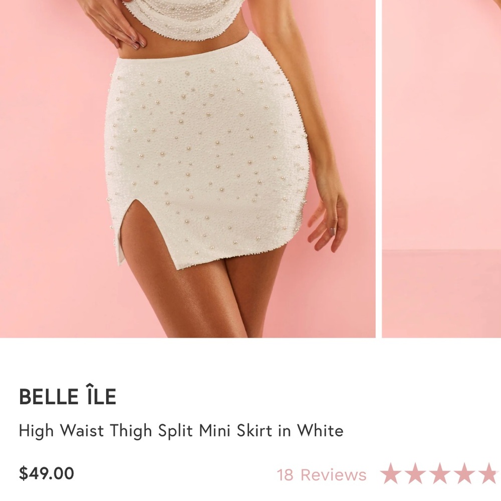 BELLE ÎLE High Waist Thigh Split Mini Skirt in White